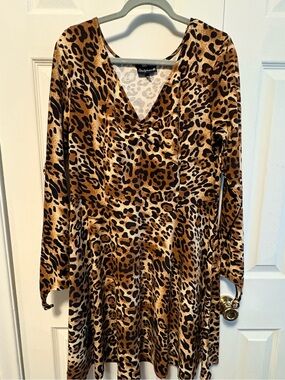 Sourpuss Leopard Print V-Neck Dress - Brown & Black